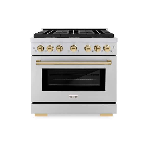 ZLINE Kitchen and Bath Paramount 36 in. 6-Burner Dual Fuel Range with Convection Oven in Stainless Steel and Polished Gold
