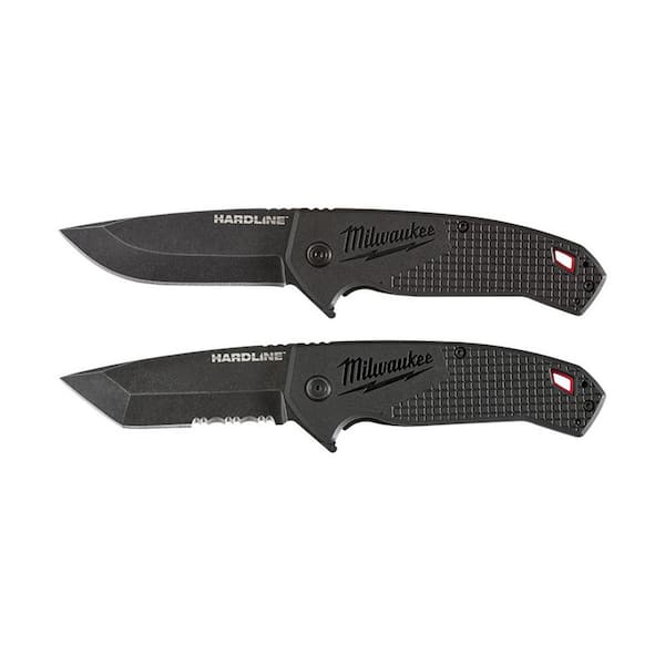 Milwaukee 3 in. Hardline D2 Steel Smooth Blade Pocket Folding Knife & 3 in. Hardline D2 Steel Serrated Blade Pocket Folding Knife