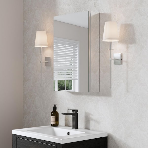 WELLFOR Rosa 16 in. W x 24 in. H Rectangular Aluminum Tri-View Medicine Cabinet with Mirror, Blum Hinge, Adjustable Shelves