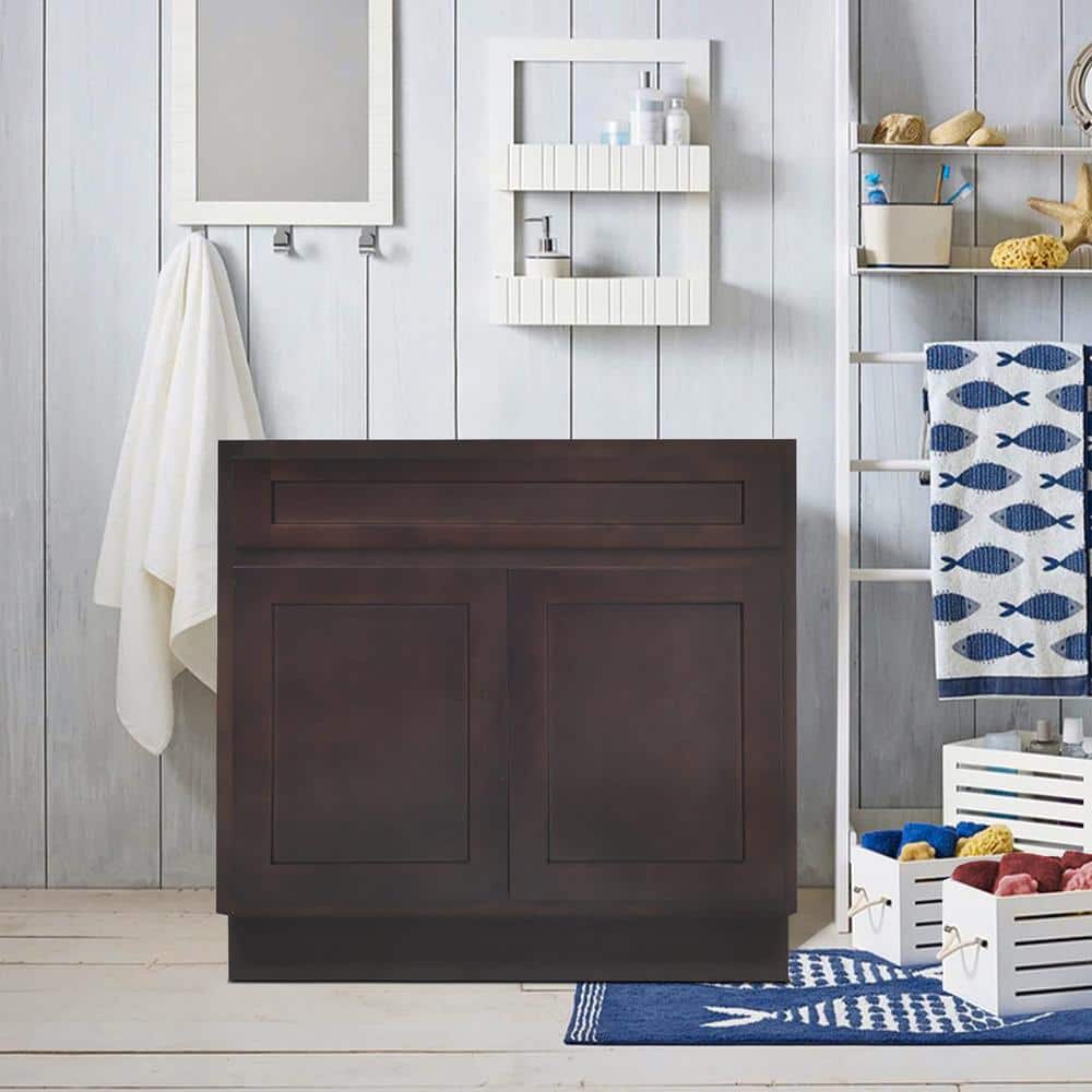 White Shaker Style 36" Engineered Wood Vanity Cabinet