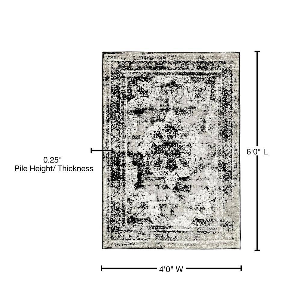 Reversible Black and Gray Synthetic Rectangular Area Rug