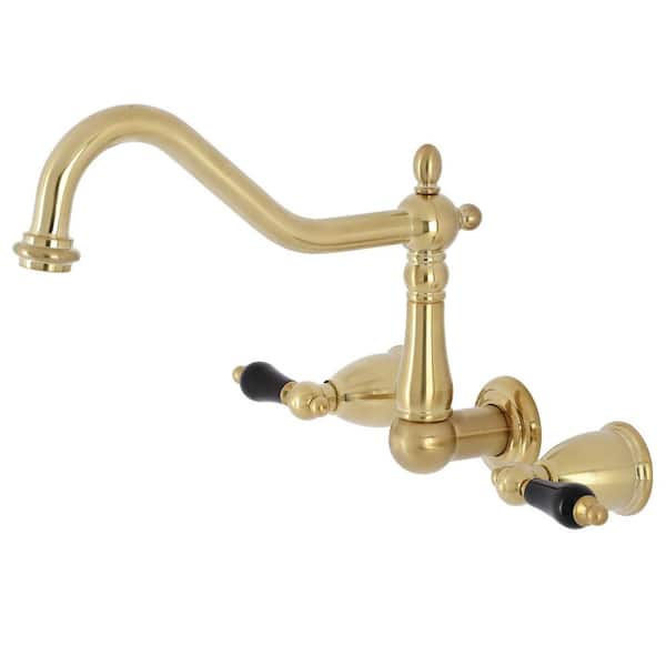Kingston Brass Duchess 2-Handle Wall-Mount Kitchen Faucet in Brushed Brass