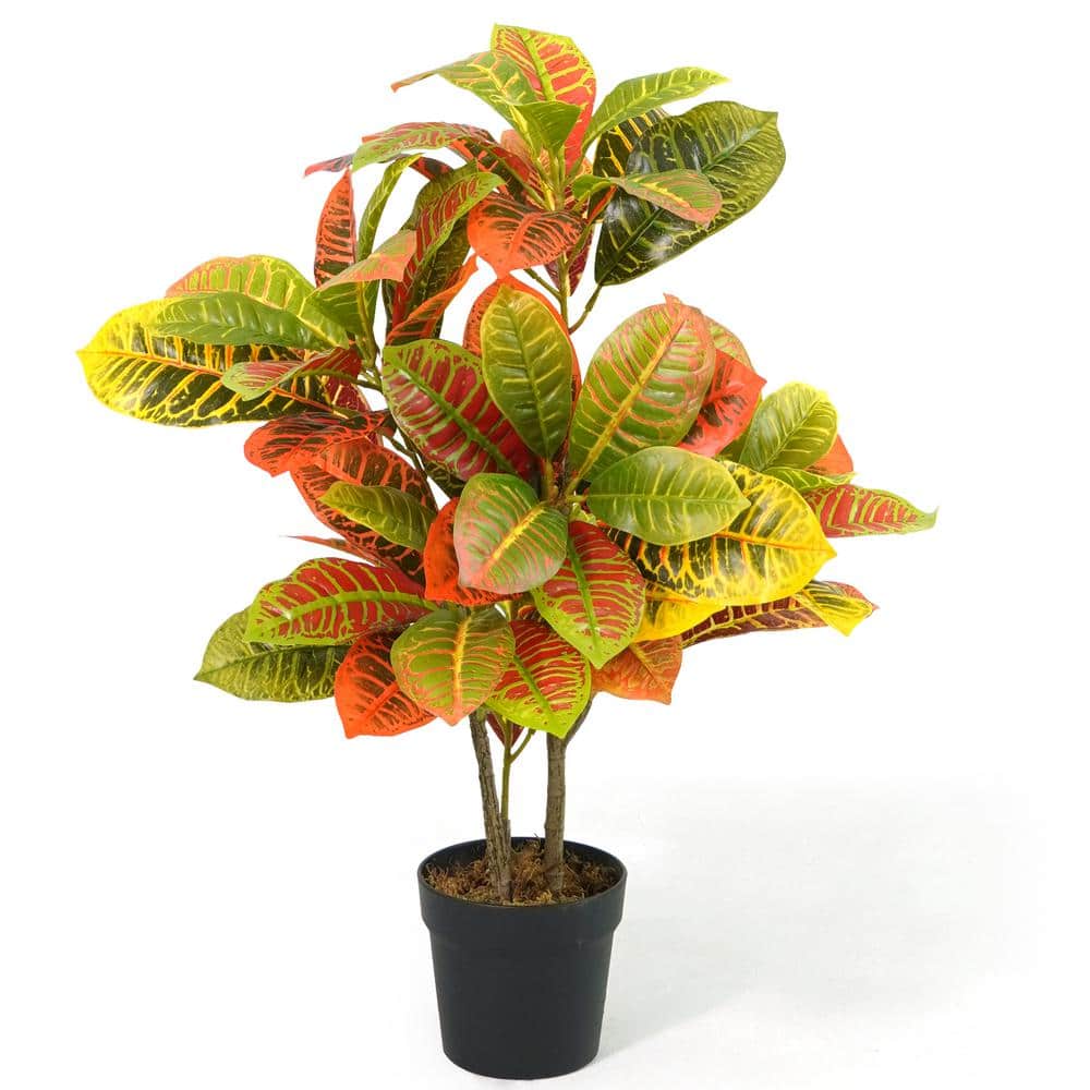 30-Inch Multicolor Artificial Croton Tree in Black Plastic Pot
