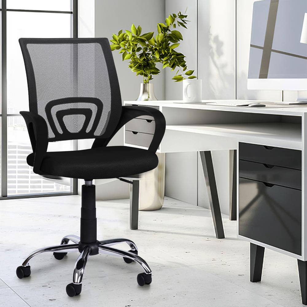 Black Height Adjustable Executive Office Mesh Mid-Back Swivel Chair with Armrest, Lumbar Support - Thumbnail 3