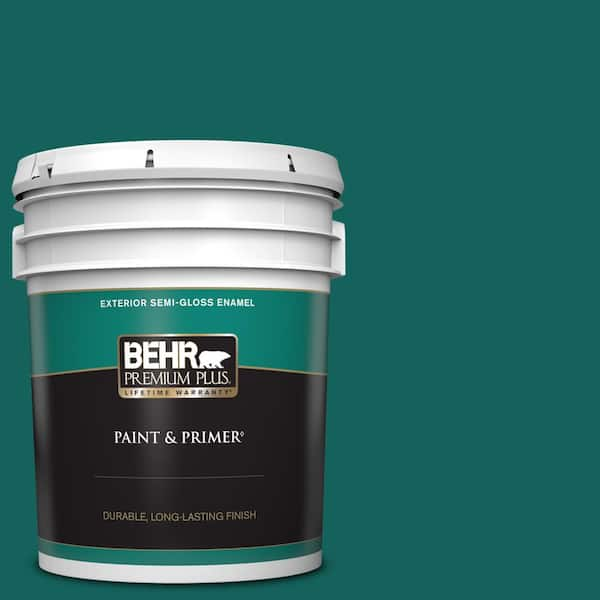 BEHR PREMIUM PLUS 5 gal. #S-H-490 Billiard Table Semi-Gloss Enamel Exterior Paint & Primer