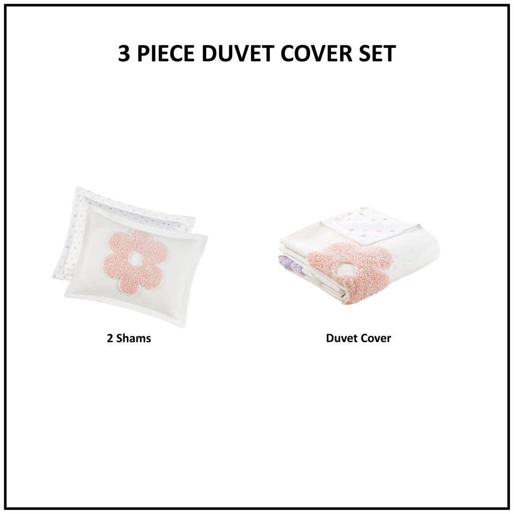 Full/Queen Multicolor Floral Chenille Kids Duvet Cover Set