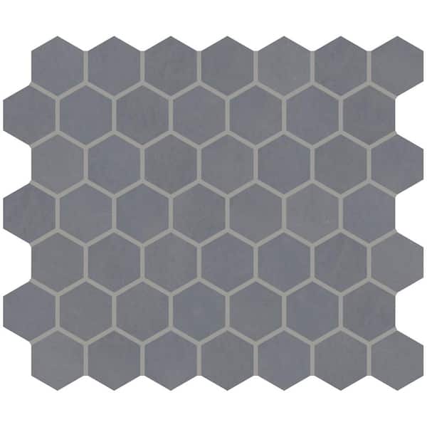 Marazzi Moroccan Concrete Blue Gray 11 in. x 10 in. Glazed Ceramic Hexagon Mosaic Sample Tile