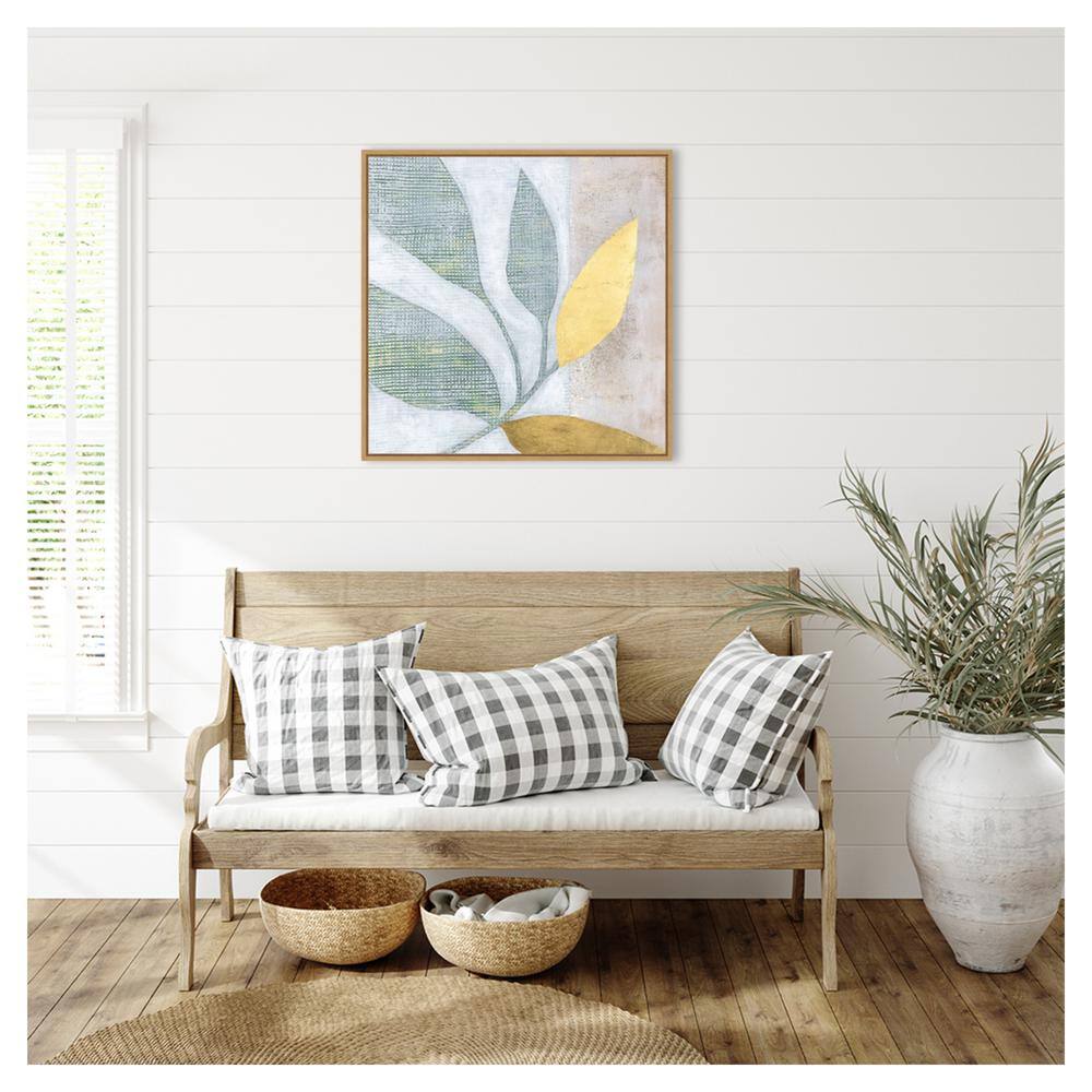 Veiled Garden Abstract Yellow and Green Framed Canvas Wall Art 30"x30"