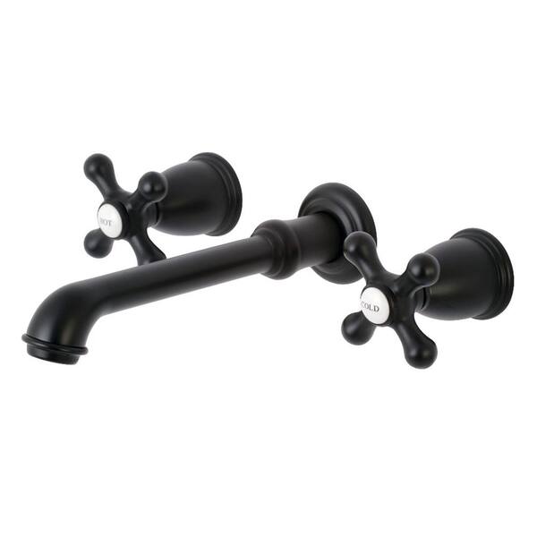 Kingston Brass English Country 2-Handle Wall Mount Bathroom Faucet in Matte Black
