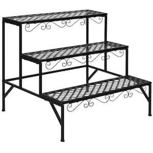 24 in Tall Indoor/Outdoor Black Metal Plant Stand with Ladder-Shaped Design (3-Tiered)