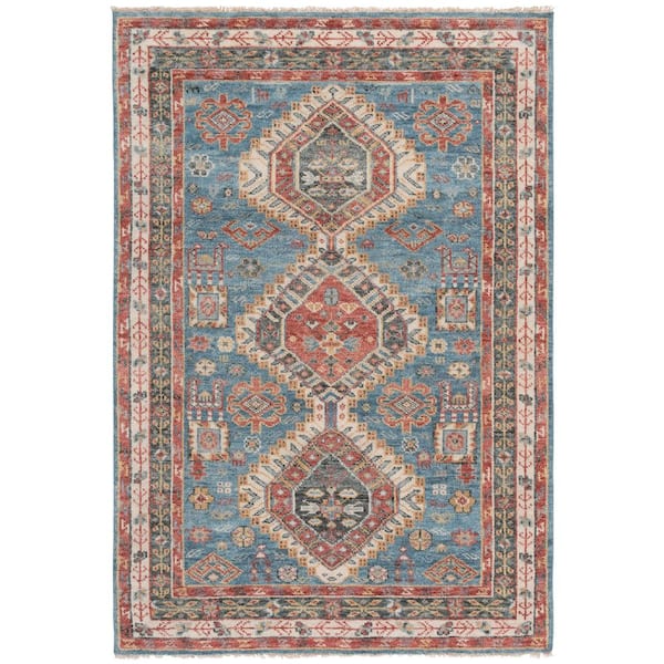 Samarkand 6 ft. x 9 ft. Blue/Red Oriental Area Rug