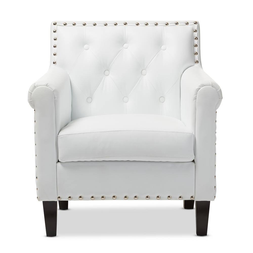 Baxton Studio Thalassa White Faux Leather Upholstered Arm Chair 28862