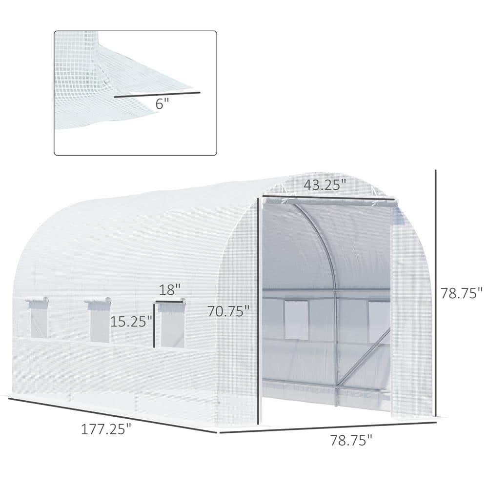 Outsunny White Steel Frame Walk-In Tunnel Greenhouse with Roll-Up Door