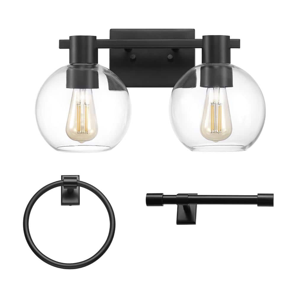 Globe Electric Richmond 15 in. 2Light Matte Black Vanity Light 3Piece
