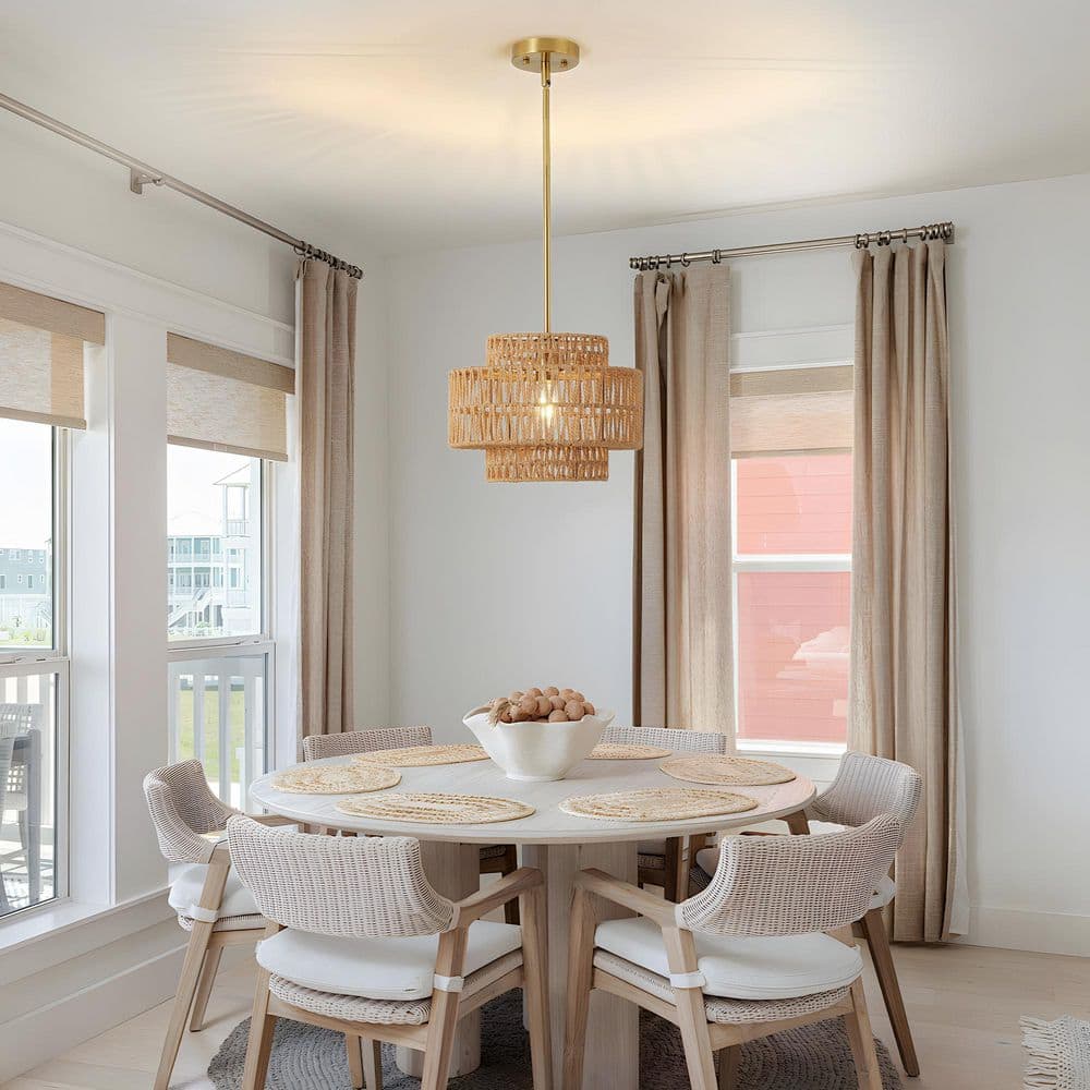 60-Watt 1 Light Boho Rattan Hand Woven Shaded Pendant Light for Kitchen Island Dining Room, Living Room, Entryway,Foyer price history on PriceWatchPro