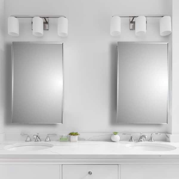 Prifma Modern Styled 16 in. W x 26 in. H Prism Beveled Rectangle Frameless Mirror Recessed Bathroom Medicine Cabinet