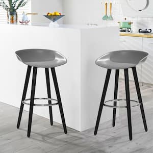 Dearborn 26.4 in. Grey Low Back Solid Beech Wood Counter Stool (Set of 2)