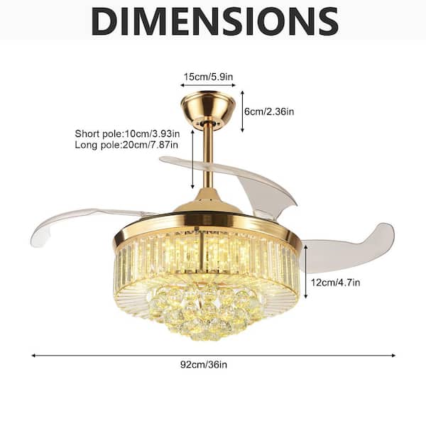 OUKANING 36 in. Gold Modern Indoor Crystal Decor Shade