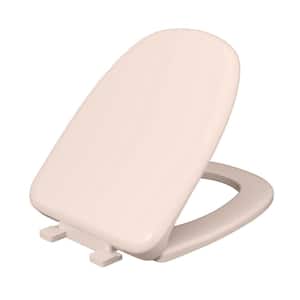 Plastic Elongated Closed Front Toilet Seat fits Eljer New Emblem Design with Cover and Adjustable Hinge in Bone