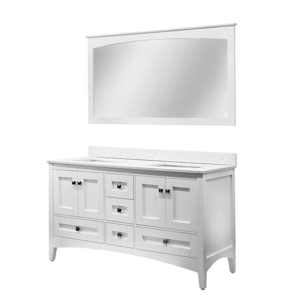 Kokols Caius 59 in. W x 34 in. H Vanity in White with Quartz Vanity Top in White with Crystal White Square Basin and Mirror
