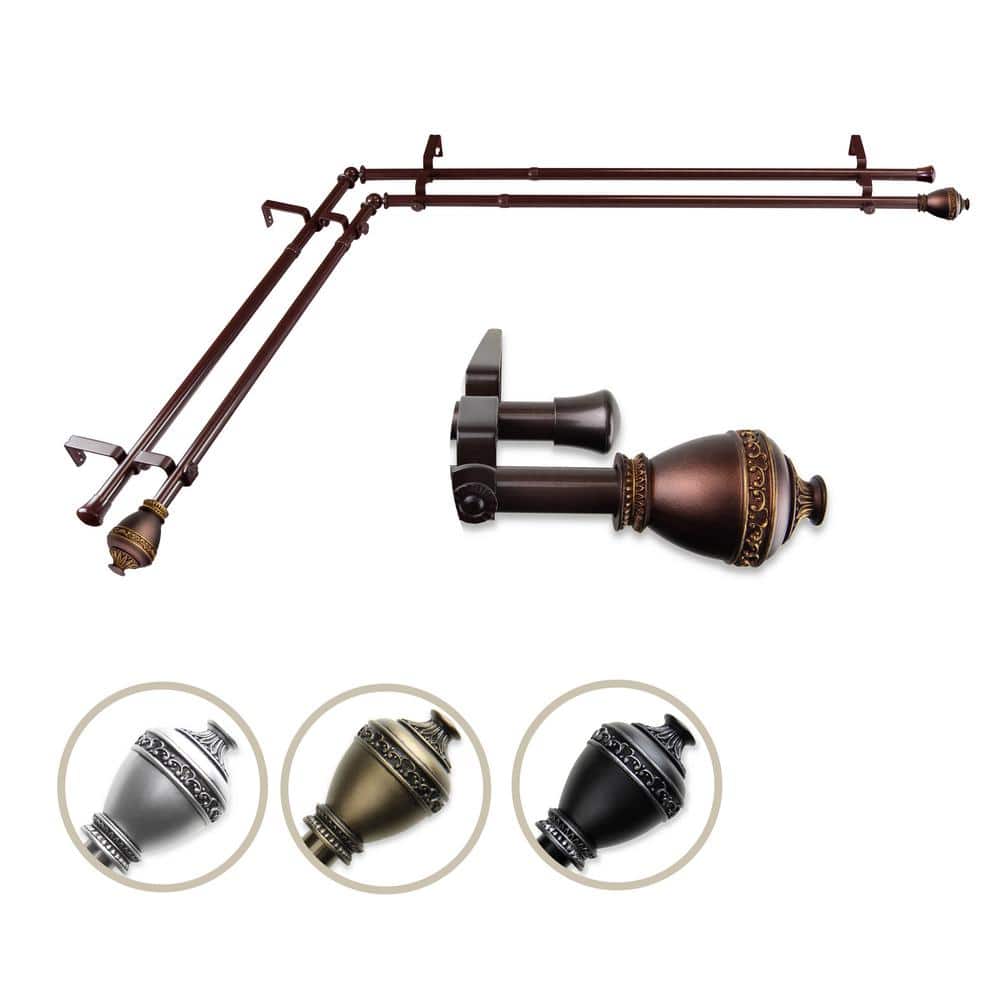 "13/16"" Dia Adjustable 28"" to 48"" Double Corner Window Curtain Rod in Cocoa with Amelie Finials" price history on PriceWatchPro