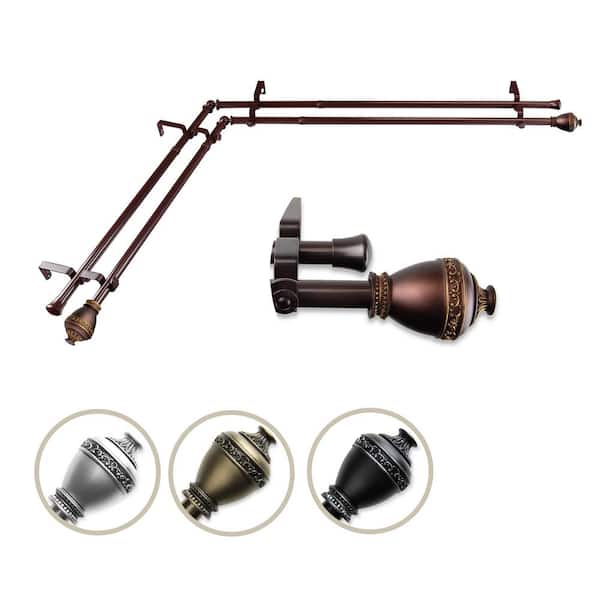 Rod Desyne 13/16" Dia Adjustable 66" to 120" Double Corner Window Curtain Rod in Cocoa with Amelie Finials
