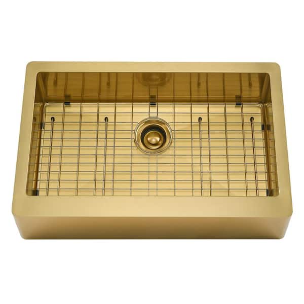 Barclay Products Adelphia 27 in. Apron Front Single Bowl 16-Gauge Gold Stainless Steel Kitchen Sink with Gold Wire Grid and Strainer