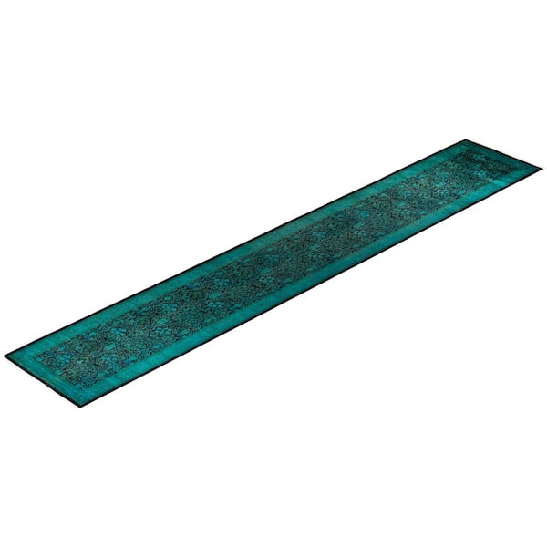Overdyed Blue 2 ft. 7 in. x 16 ft. 1 in. Wool Indoor Area Rug