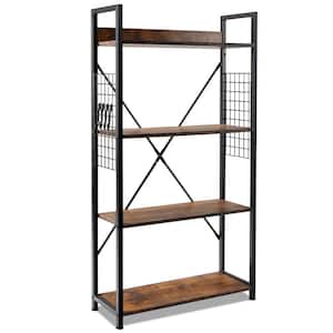 43.5 in. 4 -Tier Industrial Bookshelf Open Storage Standard Bookcase Display Shelf for Home Office in Coffee