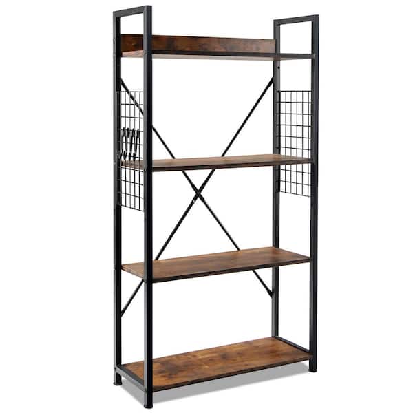 Costway 43.5 in. 4 -Tier Industrial Bookshelf Open Storage Standard Bookcase Display Shelf for Home Office in Coffee