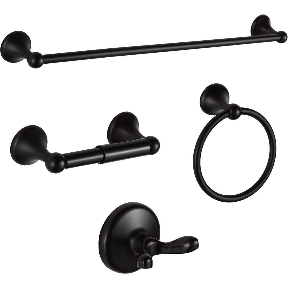 4-Pieces Bath Hardware Set with Adjustable Towel Bar, Ring, Robe Hook and T