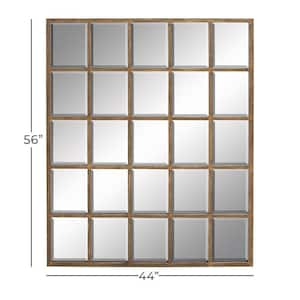 44 in. x 56 in. Window Pane Inspired Rectangle Framed Brown Wall Mirror