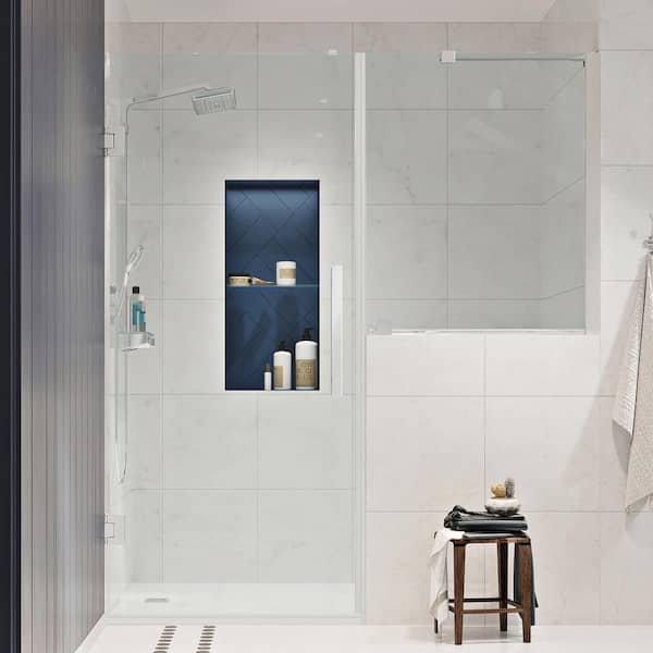 OVE Decors Tampa-Pro 49 1/8 in. W x in. H Pivot Frameless Door in Chrome with Buttress Panel
