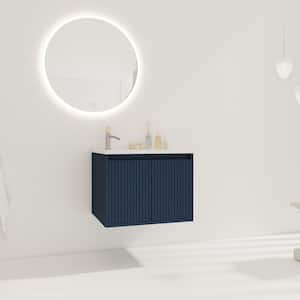 24 in. W x 18.2 in. D x 18.5 in. H Single Sink Floating Bathroom Vanity in Navy Blue with White Drop-Shaped Resin Sink