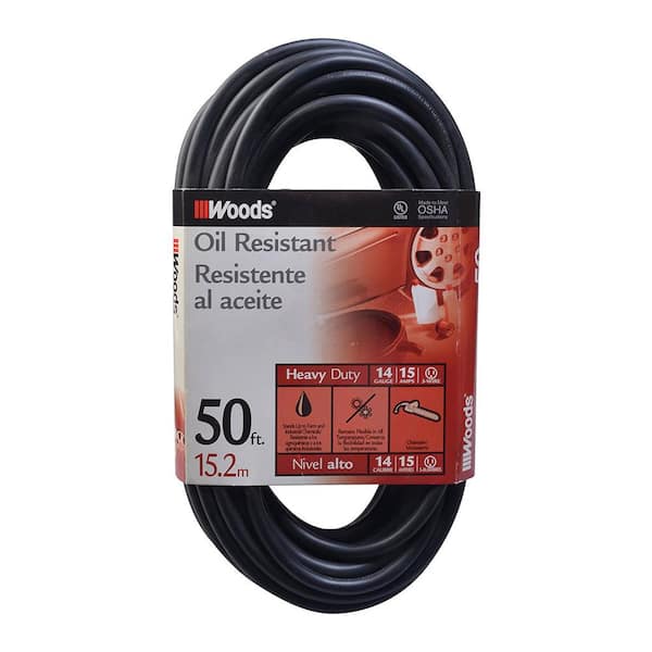 Woods 50 Ft 14 3 Sjtow Agricultural, Home Depot Outdoor Extension Cords Black