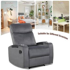 Gray Metal Flannelett Recliner Chair with Arm Storage and Cup Holder