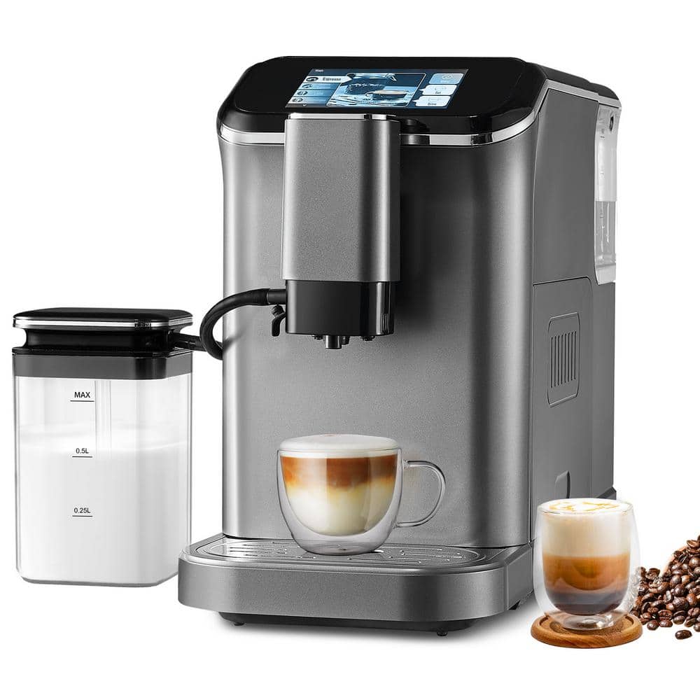 6.3 Cups Silver Espresso Machine Super-Automatic Cappuccino Latte Silver Machine with Automatic Milk Frother 20 Bar