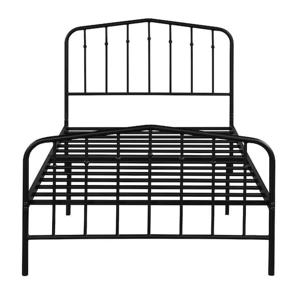Z-joyee Black Twin Size Metal Platform Bed with Headboard and Footboard