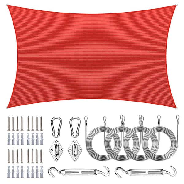 AMGO 10 ft. x 13 ft. Rectangle Sun Shade Sail with Hardware Kit and Rope-Red