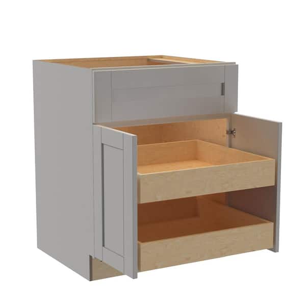 Home Decorators Collection Washington Veiled Gray Plywood Shaker Assembled Base Kitchen Cabinet FH 2 ROT Soft Close 27 in W x 24 in D x 34.5 in H