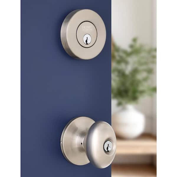 Beale Satin Nickel Single Cylinder Door Knob Combo Pack Featuring Dual Keyway