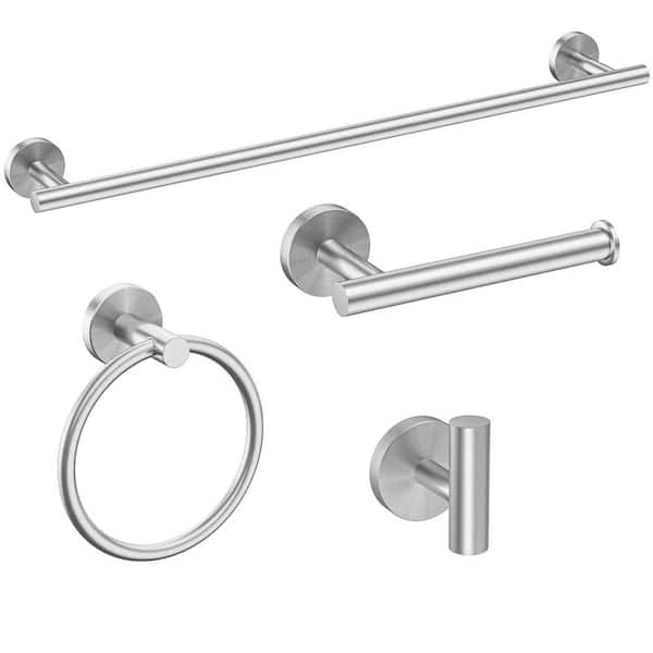 4-Piece Brushed Nickel Bathroom Hardware Set, 24 in. Towel Racks for Bathroom, Stainless Steel Bathroom Accessories Set