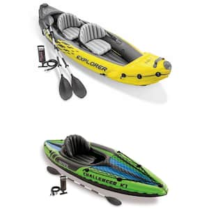 2-Person Inflatable Kayak with Oars and Pump and 1-Person Inflatable Kayak