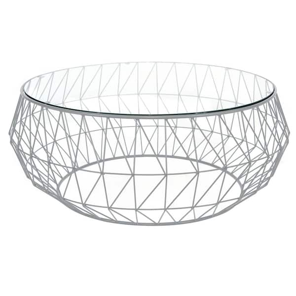 Leisuremod Malibu 34.5 in. Grey Round Glass Coffee Table