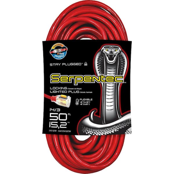 50 ft. 14/3 Red Locking Extension Cord