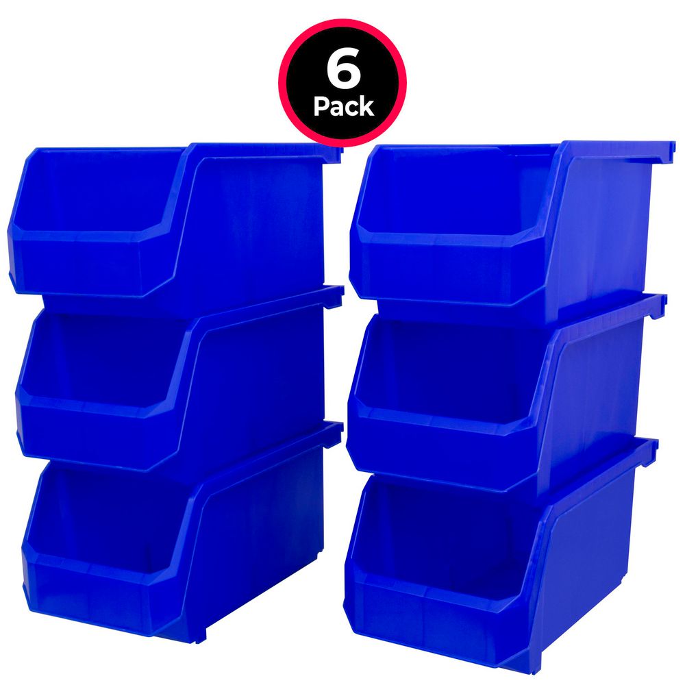 Plastic Stackable Storage Bin Containers for Organizing, Large (14.8 in. D x 8 in. W x 7 in. H), 6-Pack, Blue