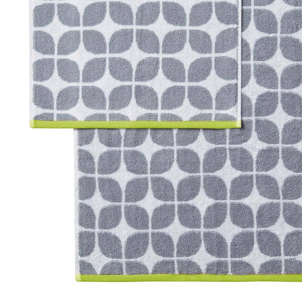 Lita 6-Piece Gray and Green Cotton Jacquard Towel Set