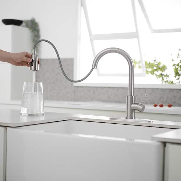 Single Handle Pull Down Sprayer Kitchen Faucet Commercial Kitchen Sink Faucets for RV, Laundry in Brushed Nickel