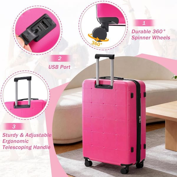 LIVACA 5-Piece Pink ABS Plastic Hardside Expandable Luggage Set
