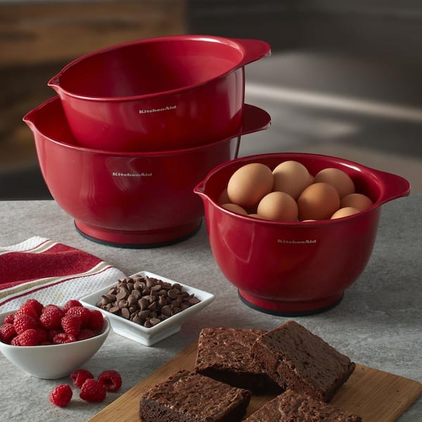 KitchenAid Classic 3-Piece Red Plastic Mixing Bowl Set KE175OSERA